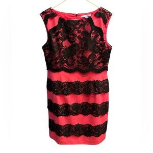 Antonio Melani Elegant Black and Pink Lace Dress size 12